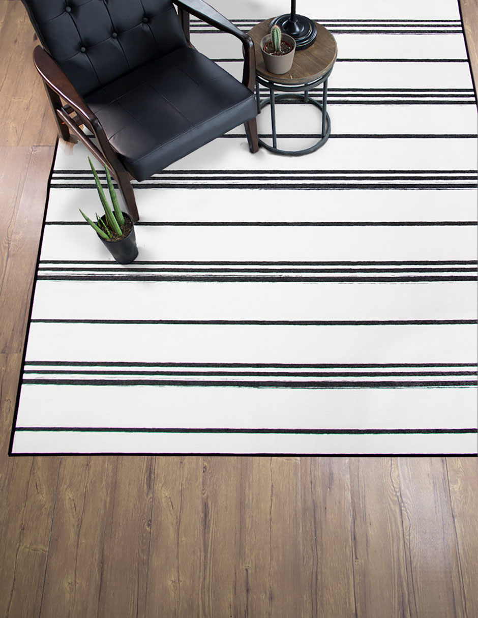 Tapete Alfombra Decorativo Lavable Rayas Blanco y Negro - Fine Art Tj