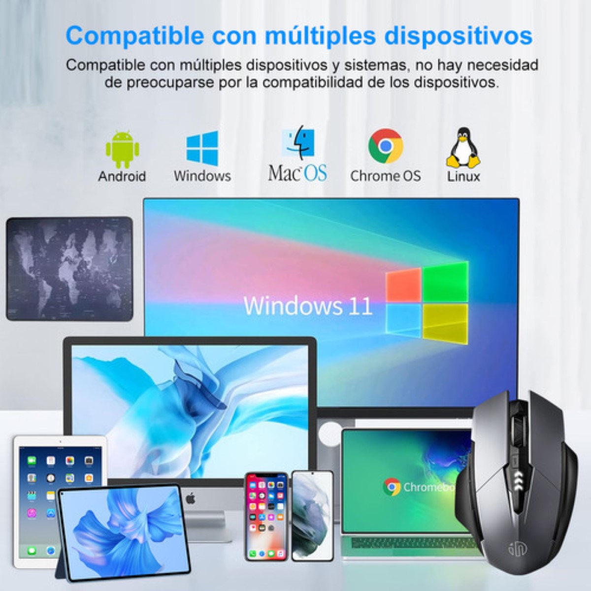 Mouse Inalámbrico Bluetooth Recargable Ergonomía 2.4g 3modos negro