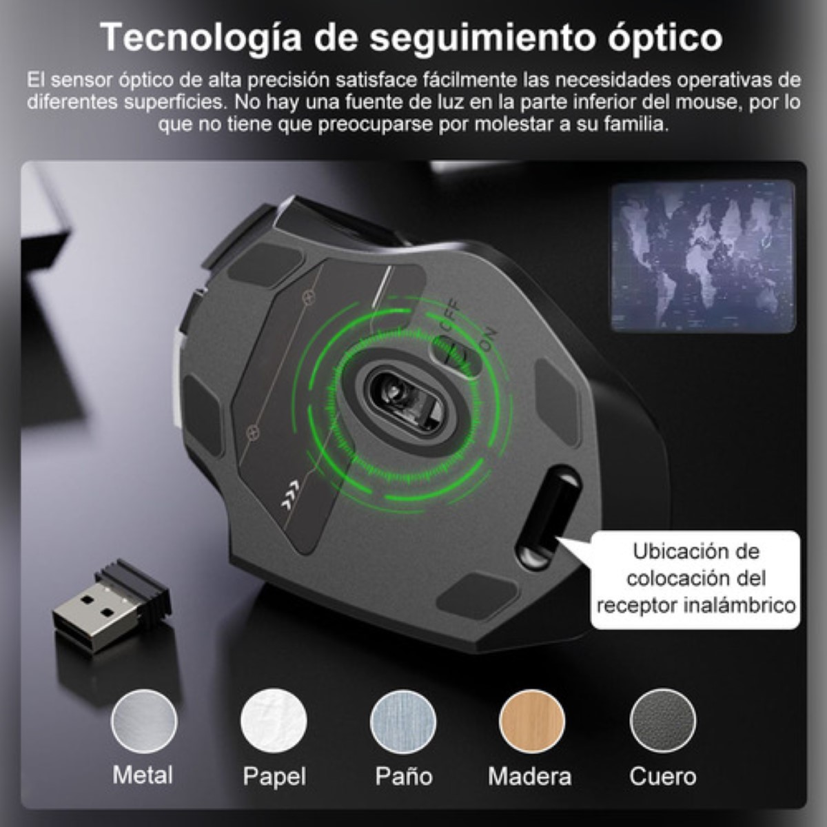 Mouse Inalámbrico Bluetooth Recargable Ergonomía 2.4g 3modos negro