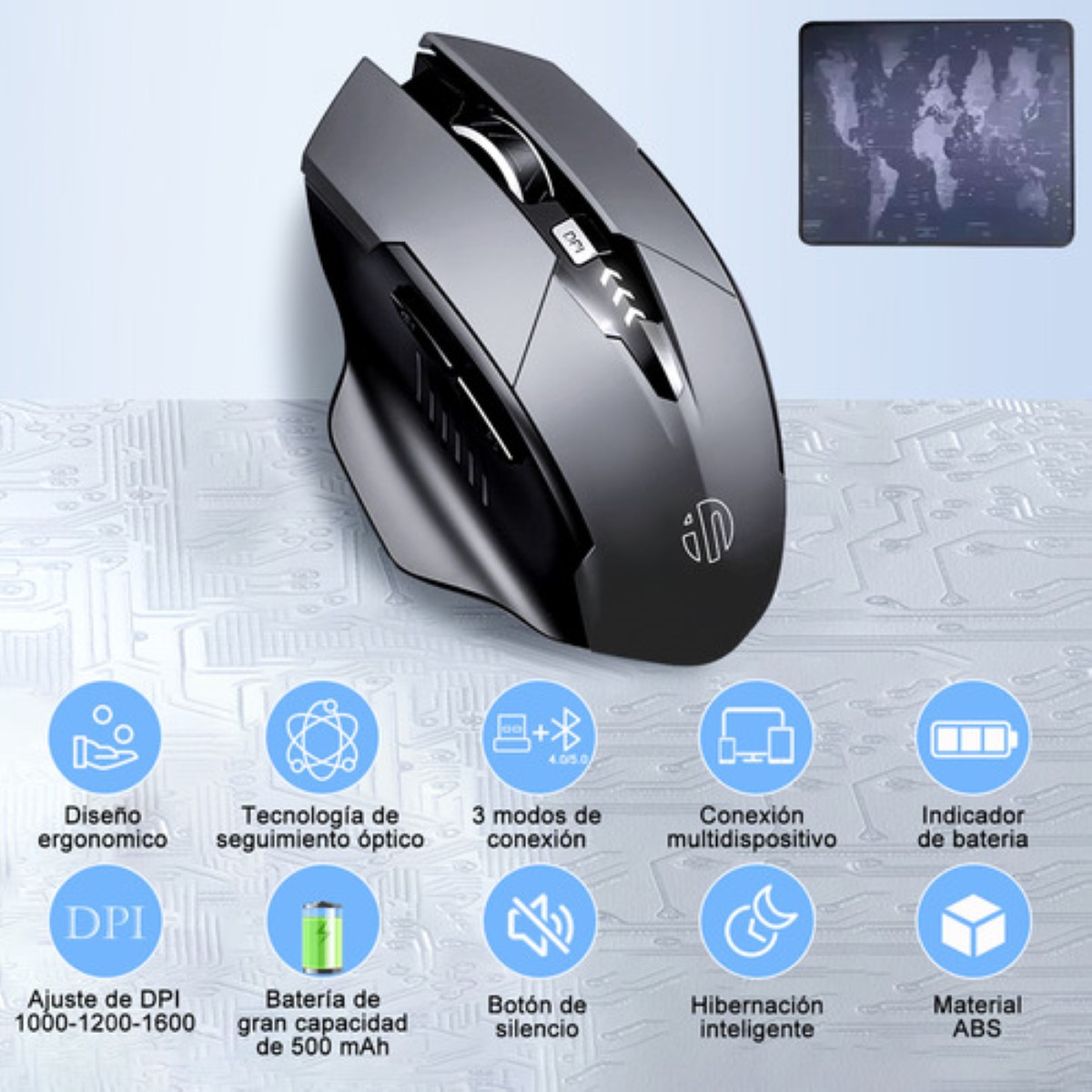 Mouse Inalámbrico Bluetooth Recargable Ergonomía 2.4g 3modos negro