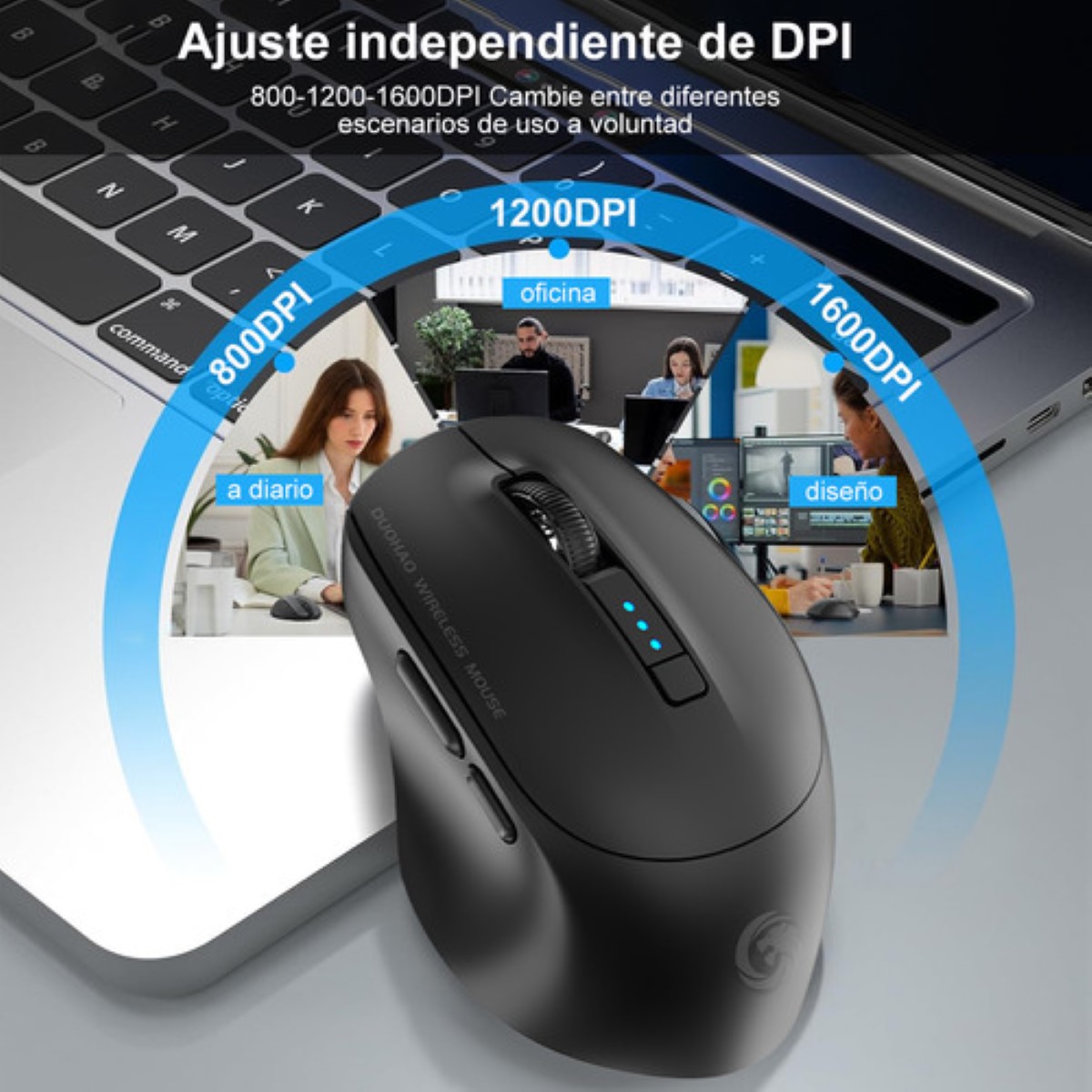 Mouse Inalámbrico Bluetooth Recargable Ergonomía 2.4g 3modos negro