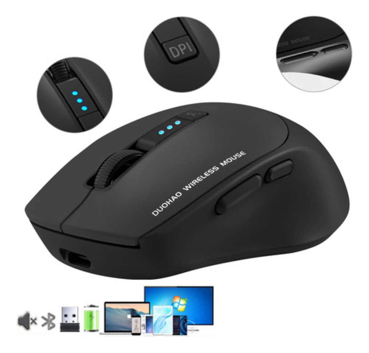Mouse Inalámbrico Bluetooth Recargable Ergonomía 2.4g 3modos negro
