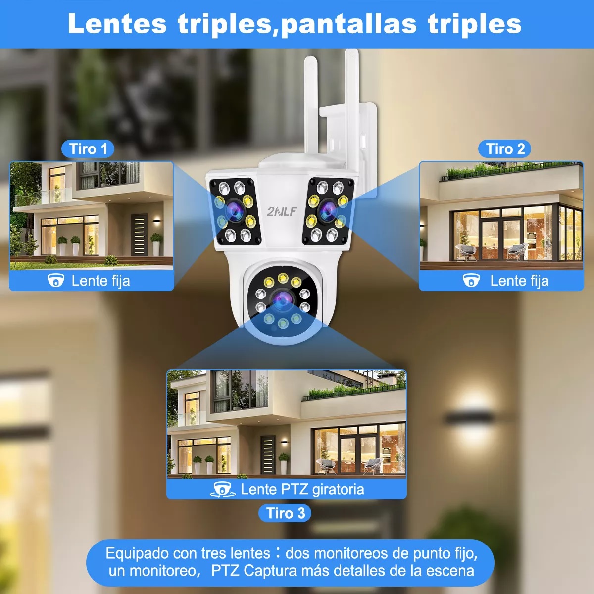 Cámara Vigilancia Tres Lentes Tres Pantalla 12mp