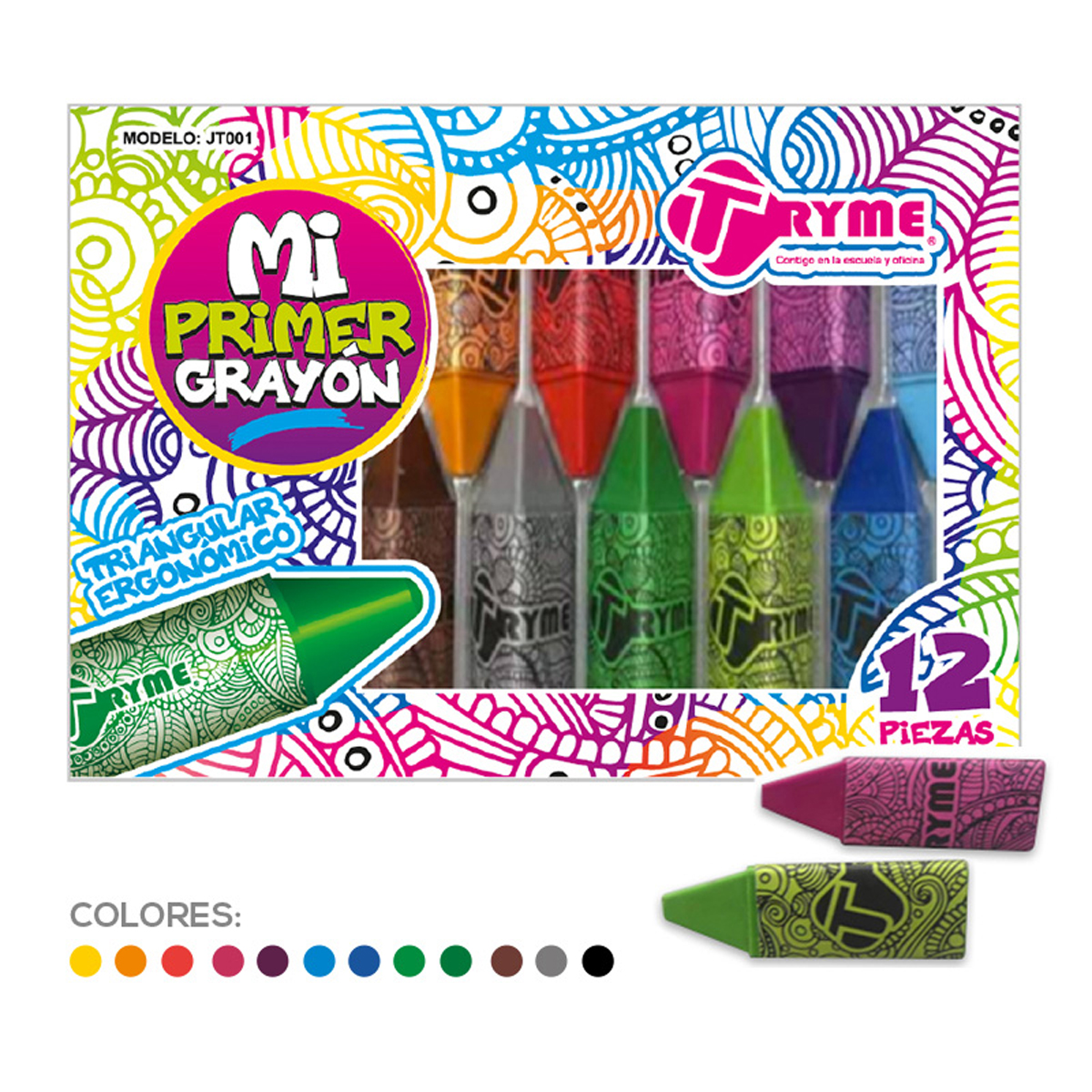 12 piezas Crayones triangulares de colores Mi primer Crayon
