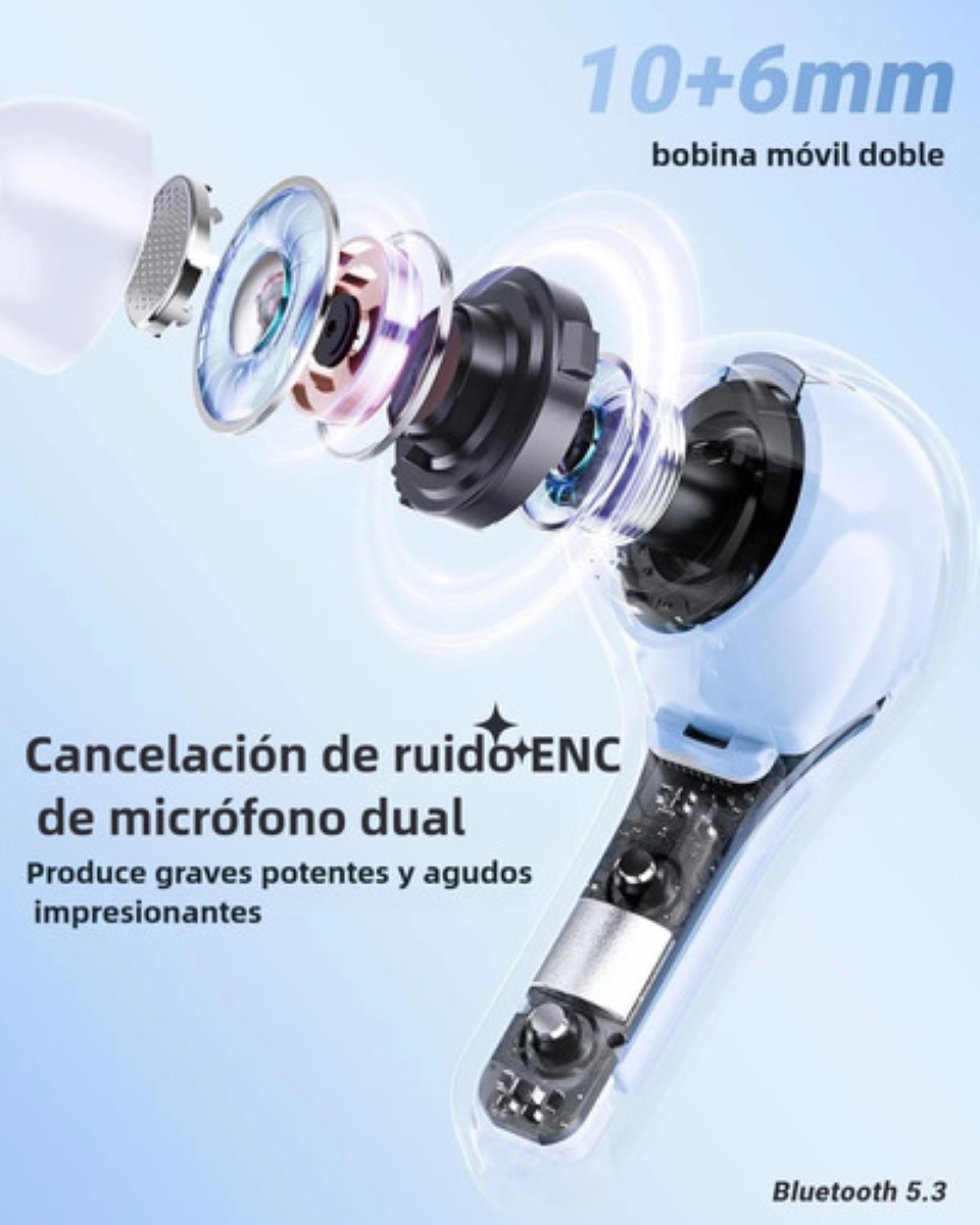 Audifonos Inalámbricos Pantalla Digital Reducción Ruido Ipx4 azul