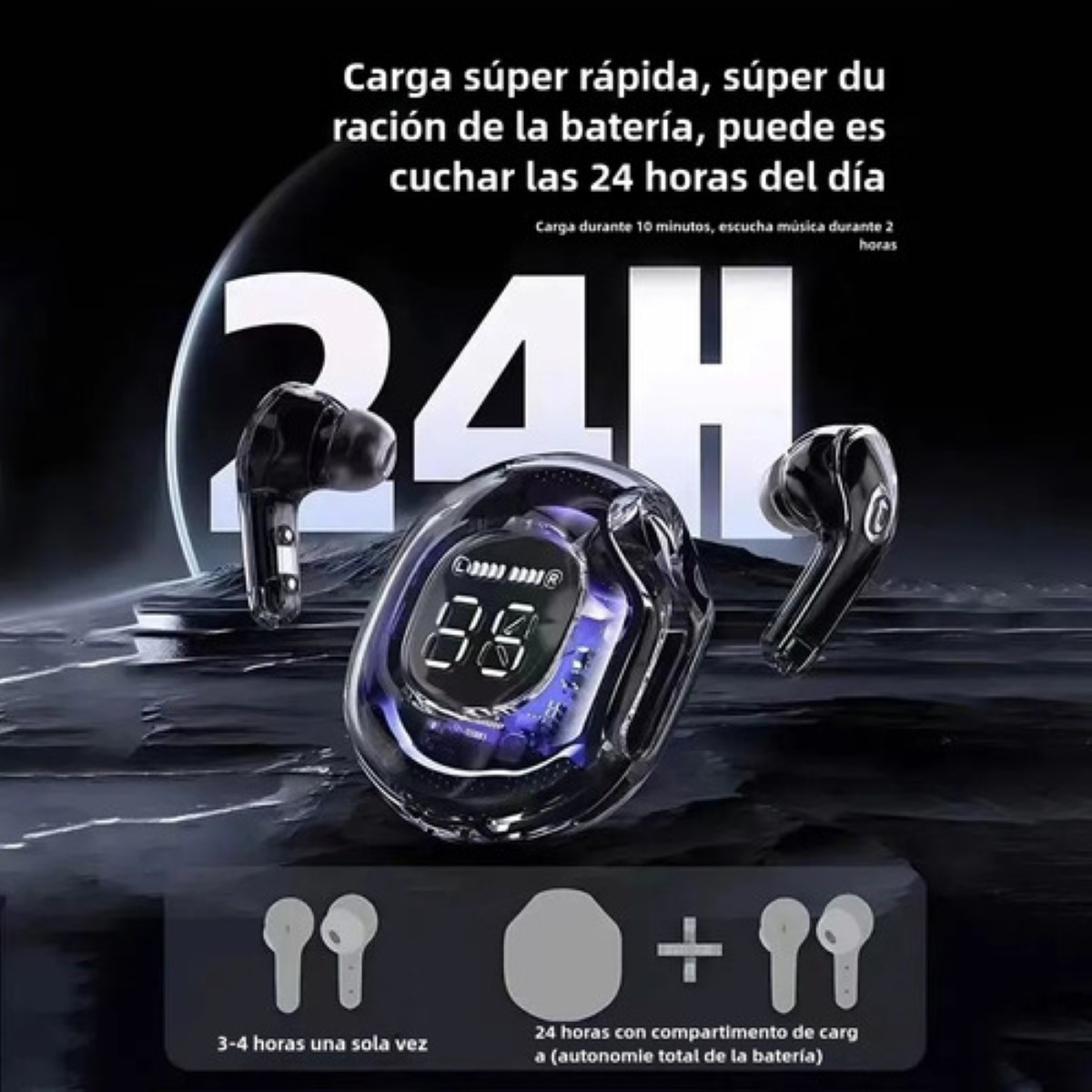 Audifonos Inalámbricos Pantalla Digital Reducción Ruido Ipx4 blanco
