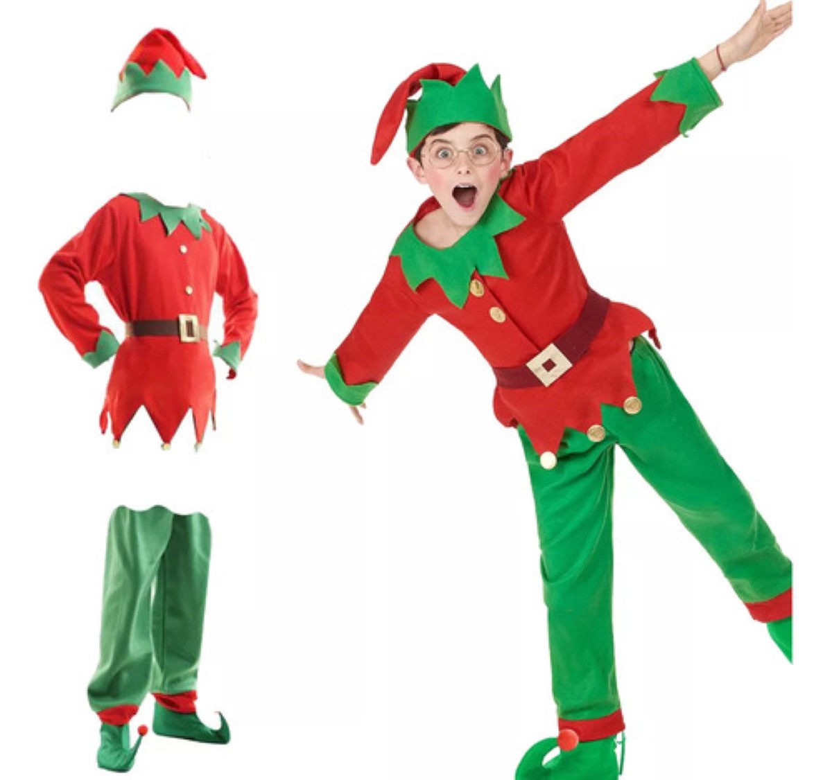 Disfraz Duende Navideño Elfo Posadas Ayudante De Santa Niños De 4 a 6 años