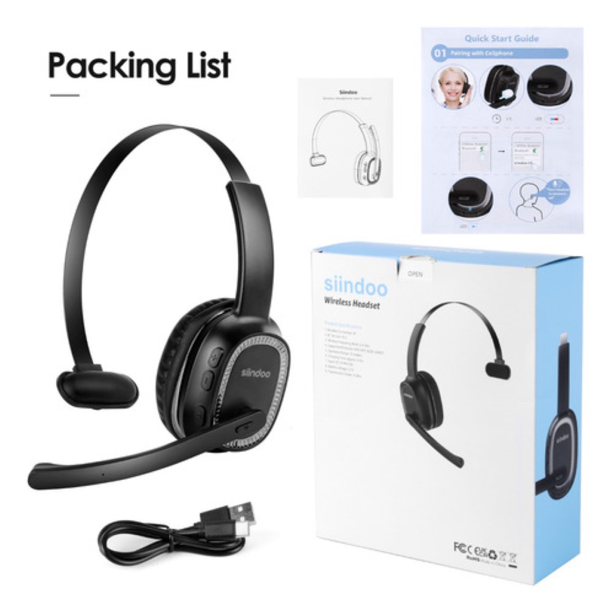 Audífonos De Diadema Manos Libres Bluetooth Tipo Call Center negro