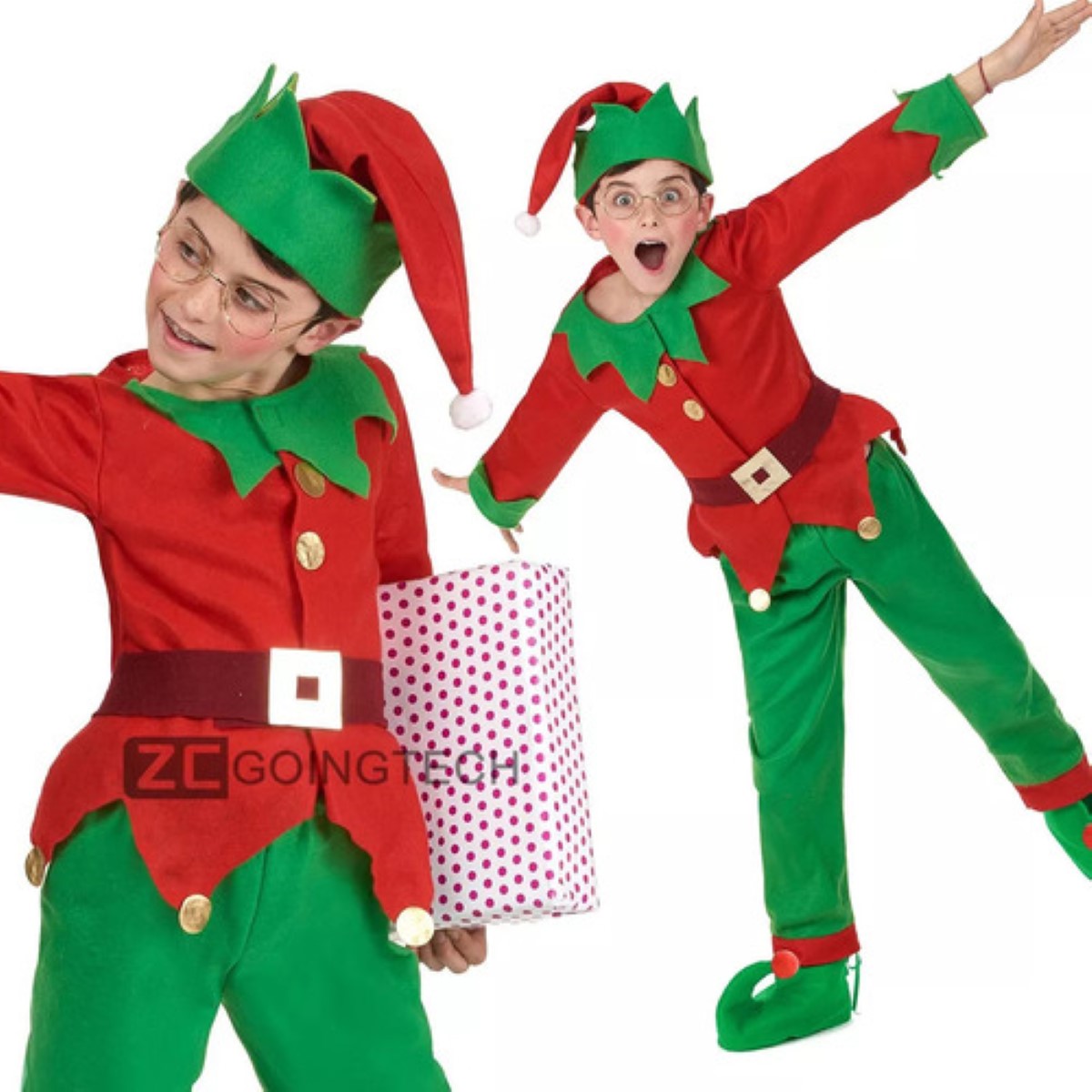 Disfraz Duende Navideño Elfo Posadas Ayudante De Santa Niños De 4 a 6 años