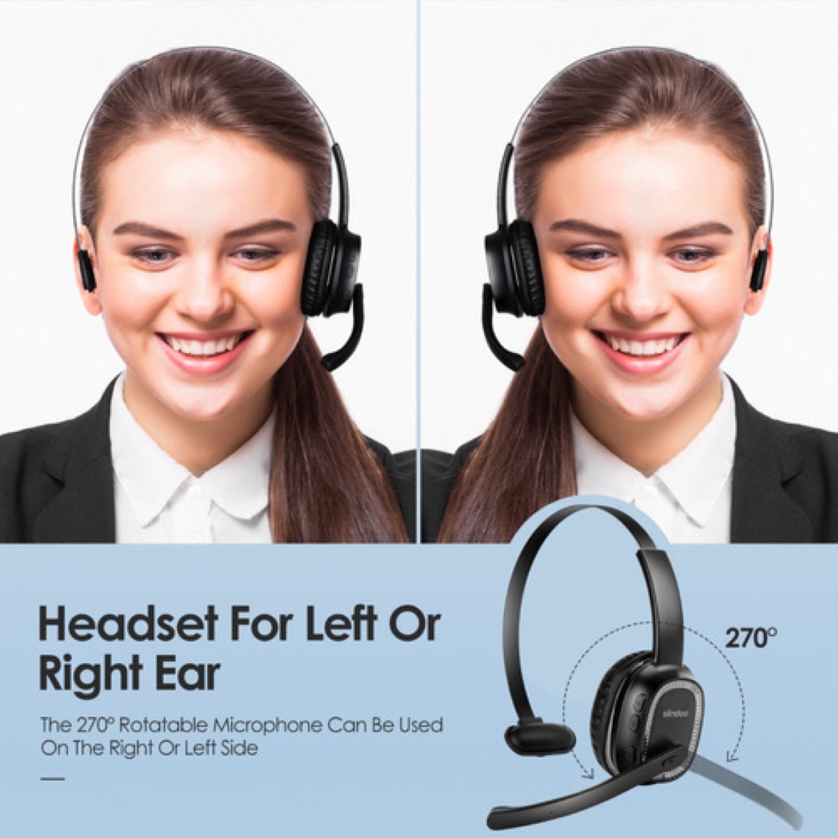 Audífonos De Diadema Manos Libres Bluetooth Tipo Call Center negro