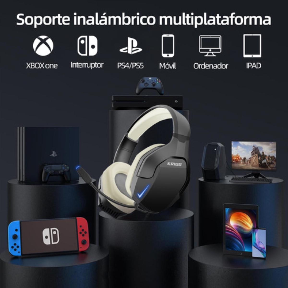 Audífonos Gamer Para Xbox Pc K10 Con Microfono y Led Rgb Color Negro/Beige