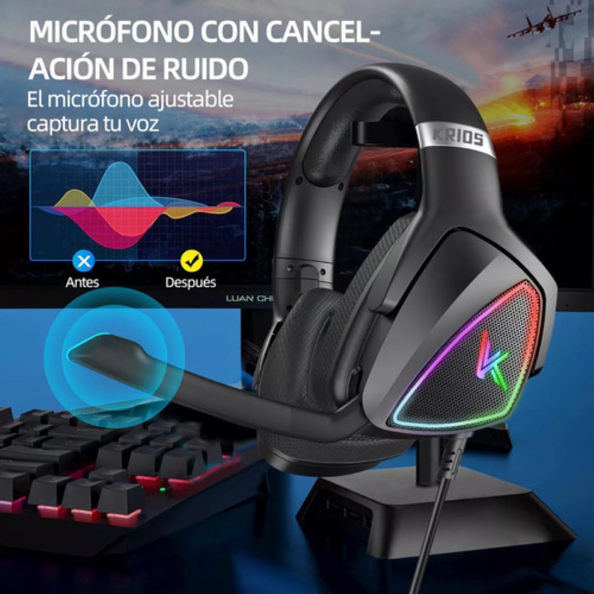 Audífonos Gamer KRIOS K7 Diadema, Negro