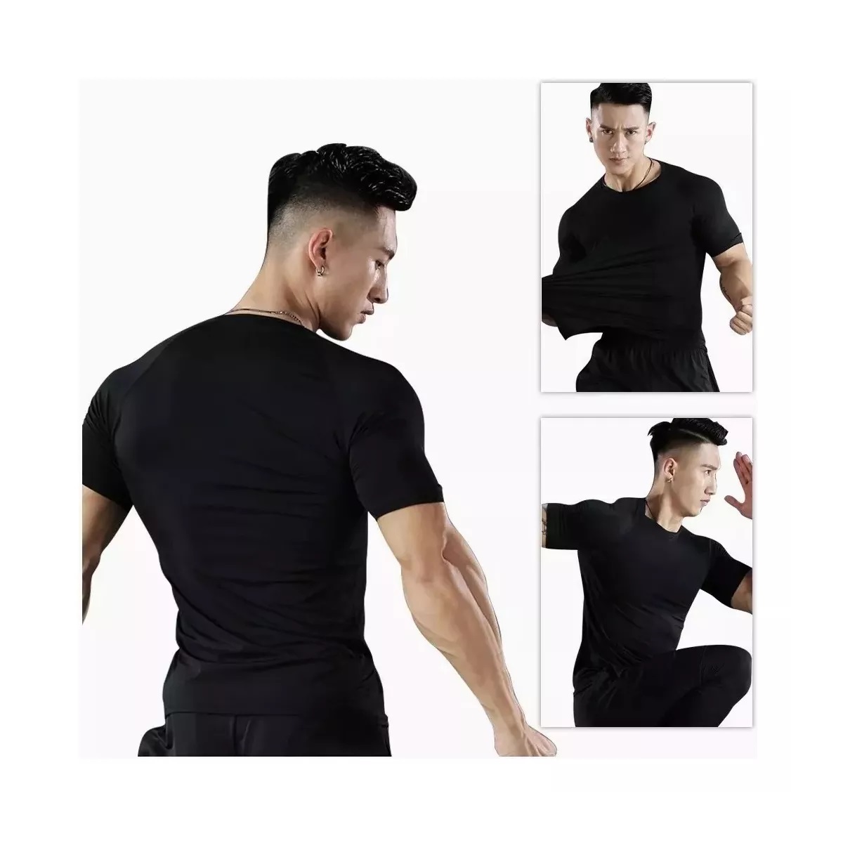 2pcs Playera Licras Deportivas Hombre Compresion Gym Negro + Blanco Talla  XL