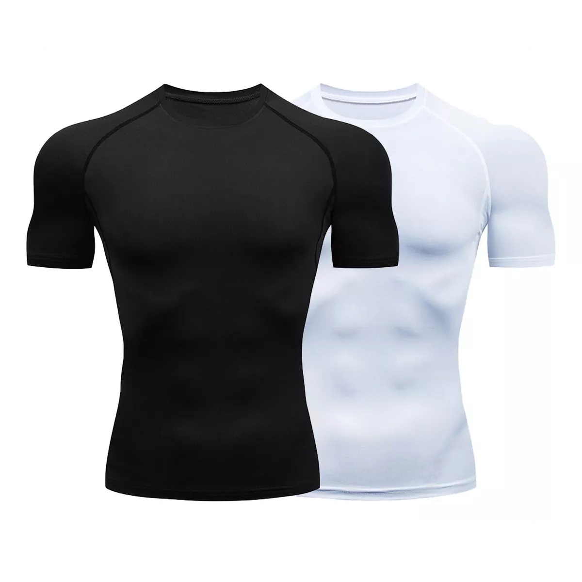 2pcs Playera Licras Deportivas Hombre Compresion Gym Negro + Blanco Talla  XL
