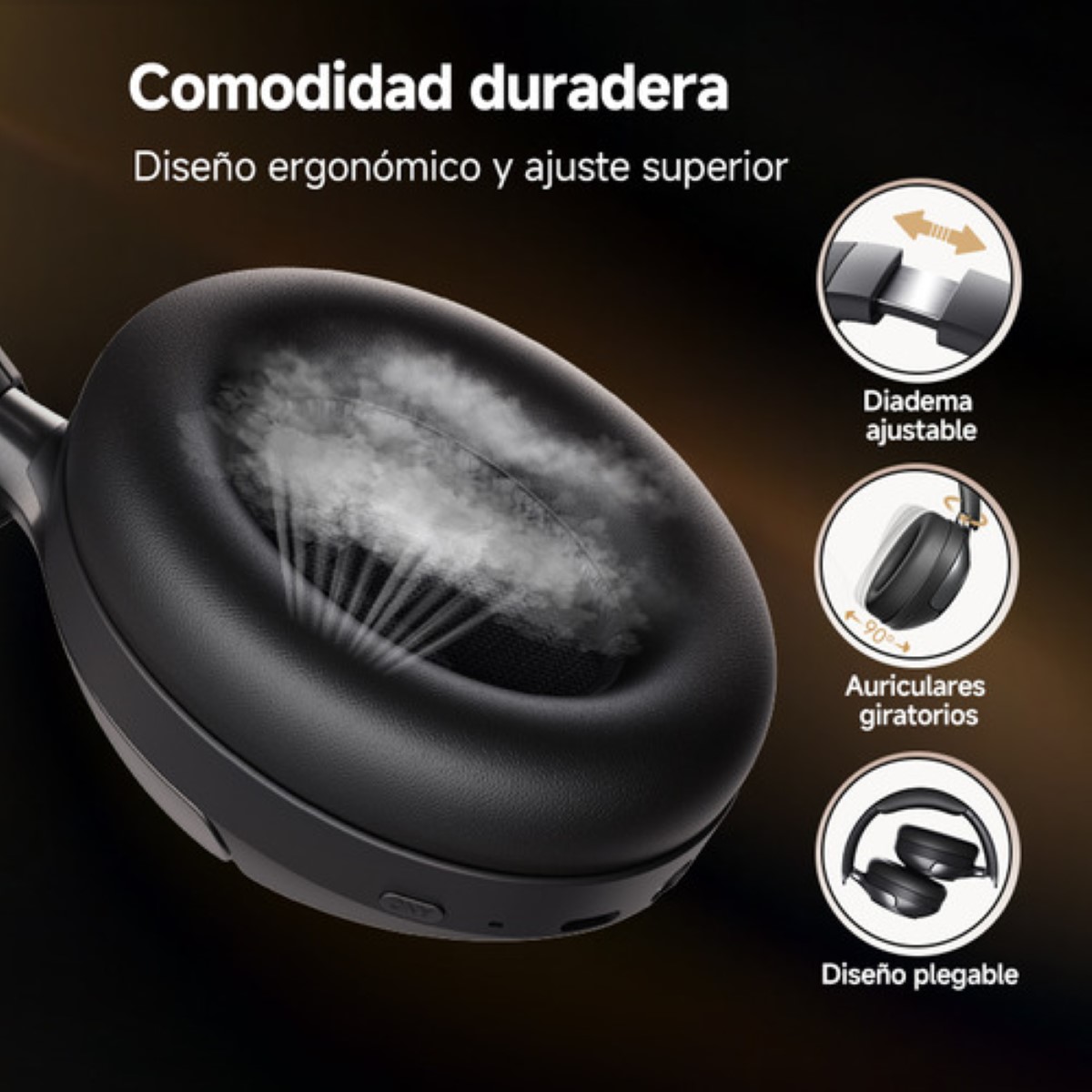 Audífonos Inalámbricos Qcy H3pro 50db Anc Gamer Diadema Wh blanco dorado