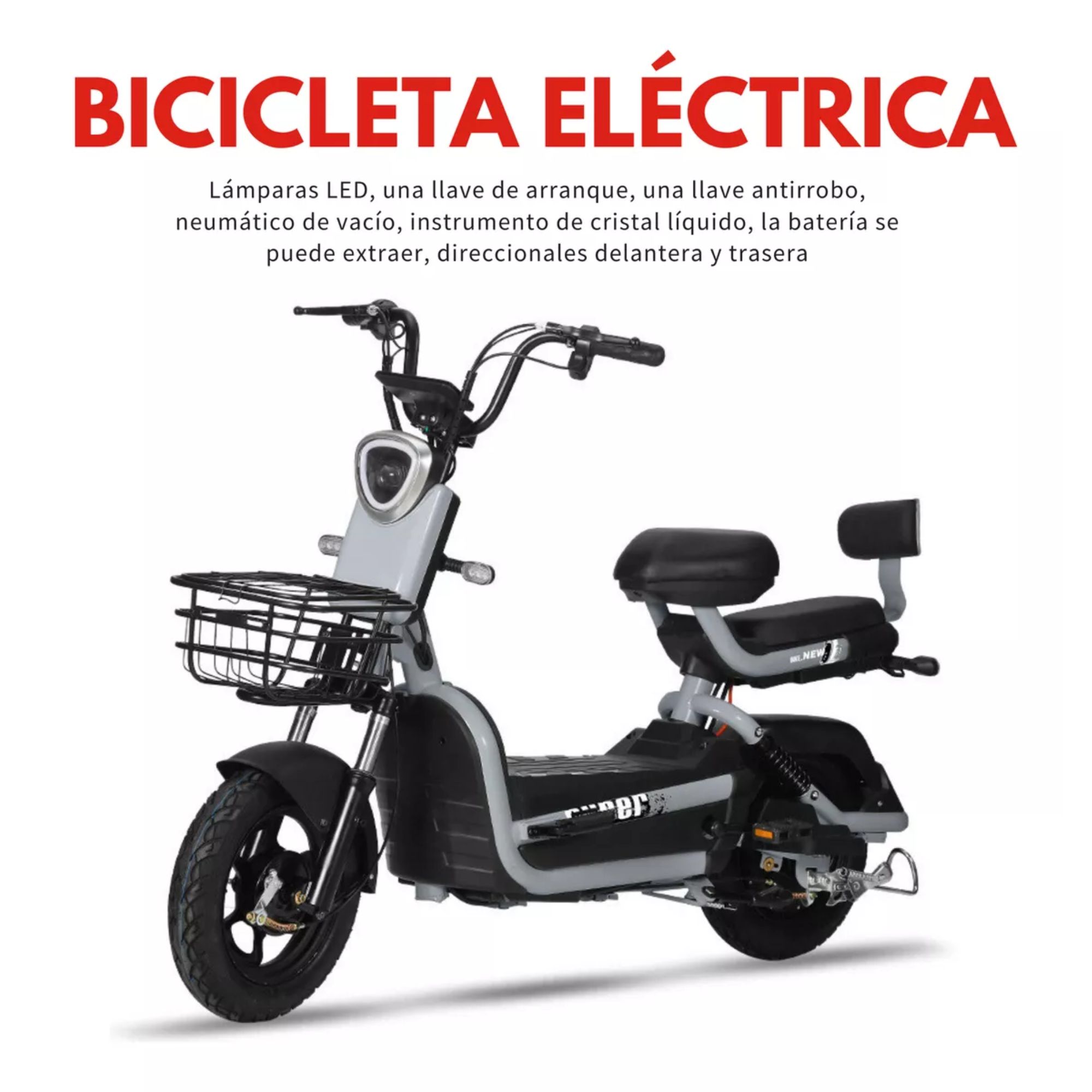 Moto Bicicleta Electrica 1,000w 45km/h Recargable 2 Asientos Color Blanco