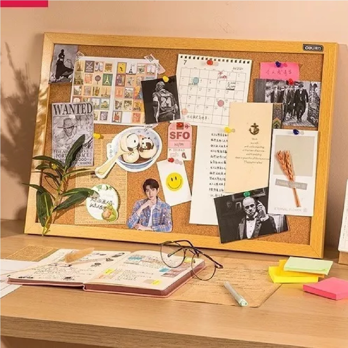 Pizarrón tablero de corcho con kit de instalacion 60x40cm