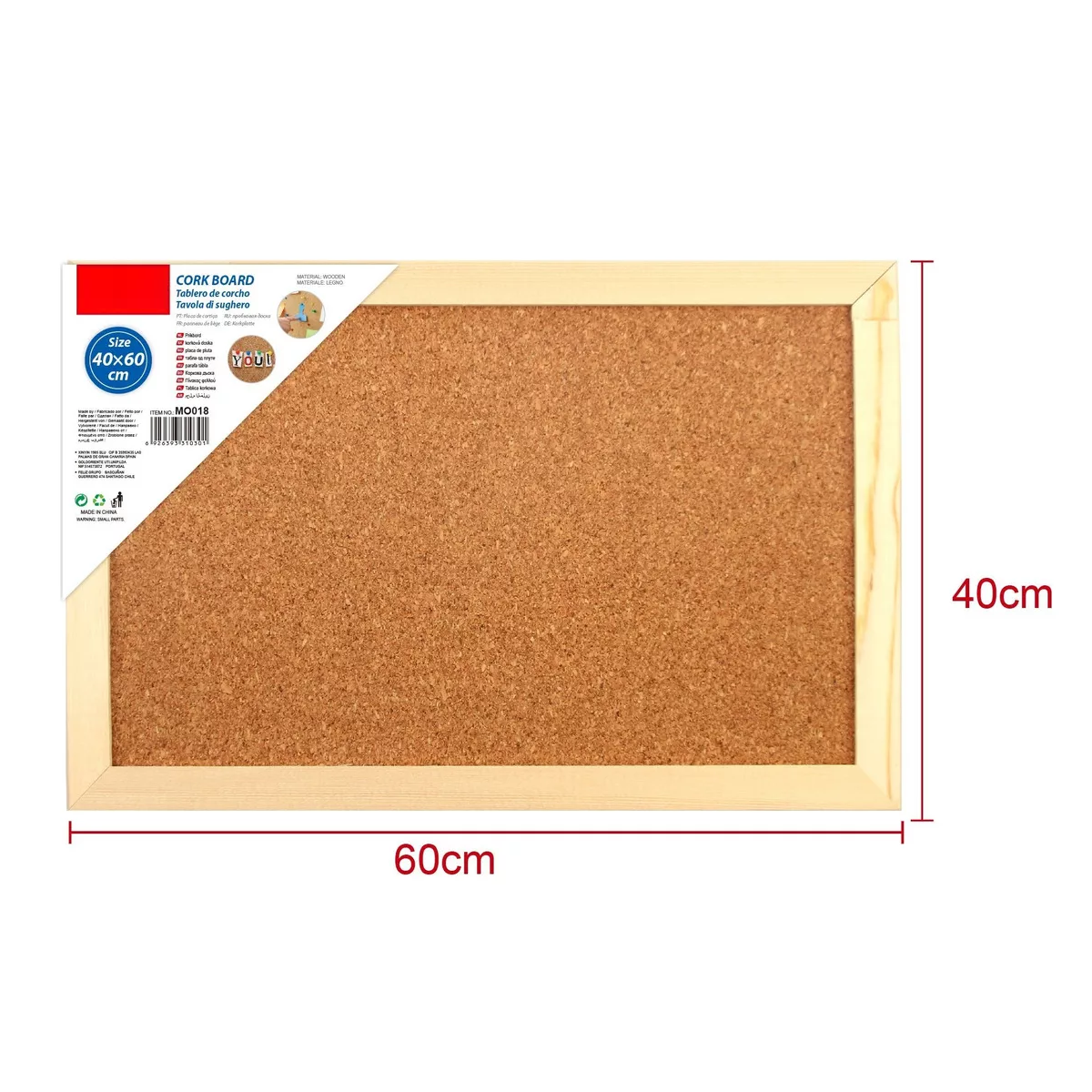 Pizarrón tablero de corcho con kit de instalacion 60x40cm