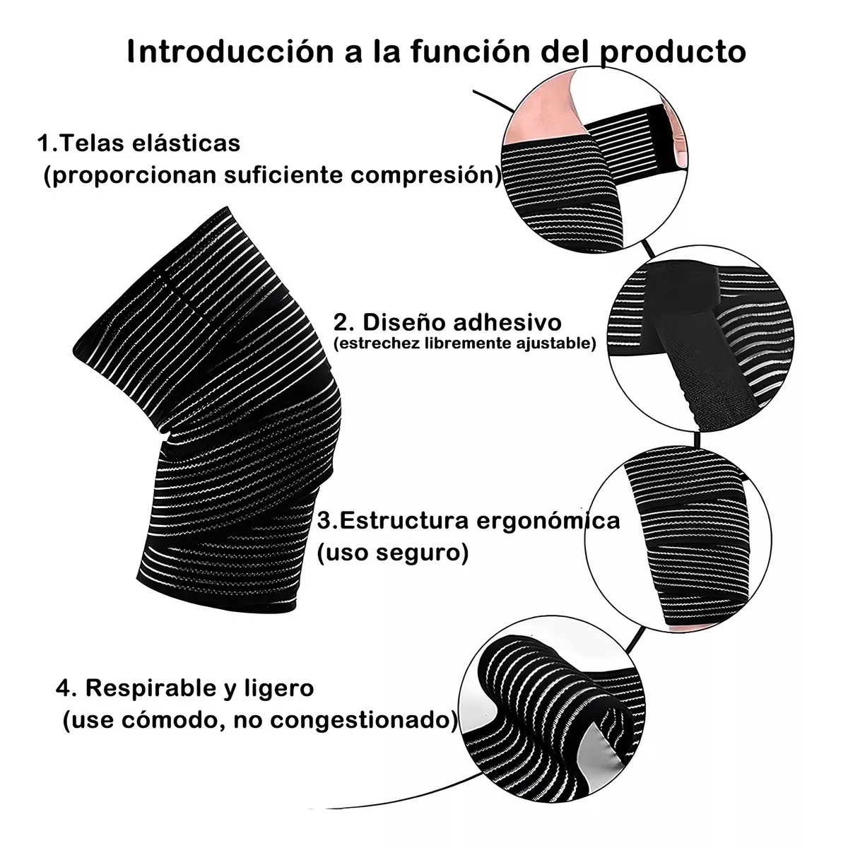 Rodillera Elastica Vendas 4 Par Bandas Deportiva Rodilla Gym Talla M