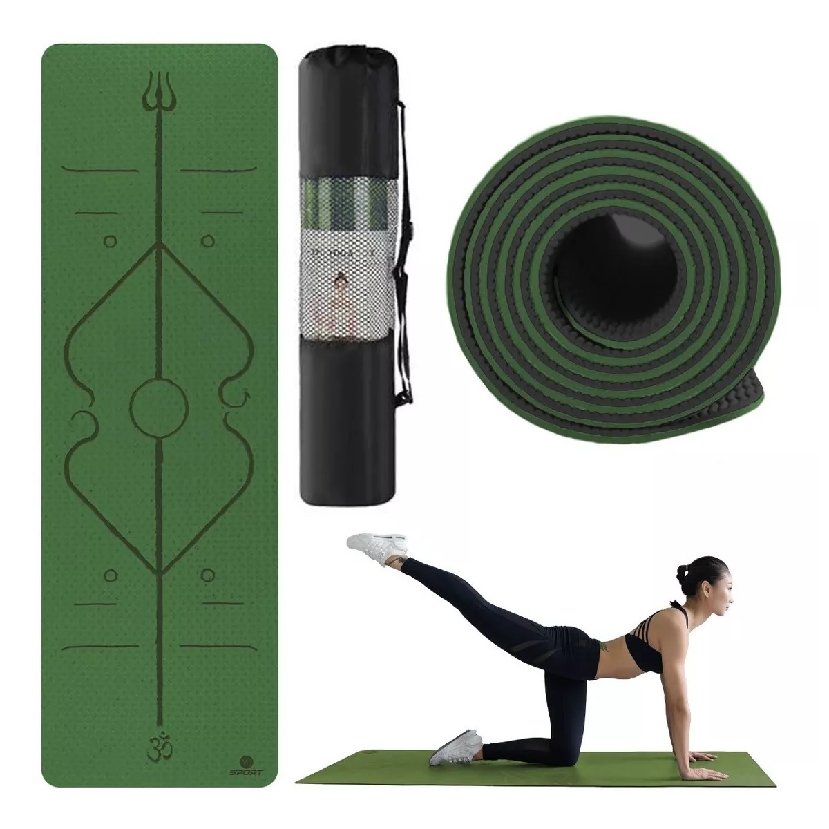 Tapete Antideslizante De Yoga Mat Tpe Con Líneas De Guía Color Verde