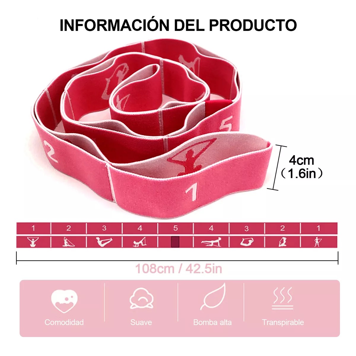 Cinturón Para Yoga Banda De Resistencia Fitness,1.08m