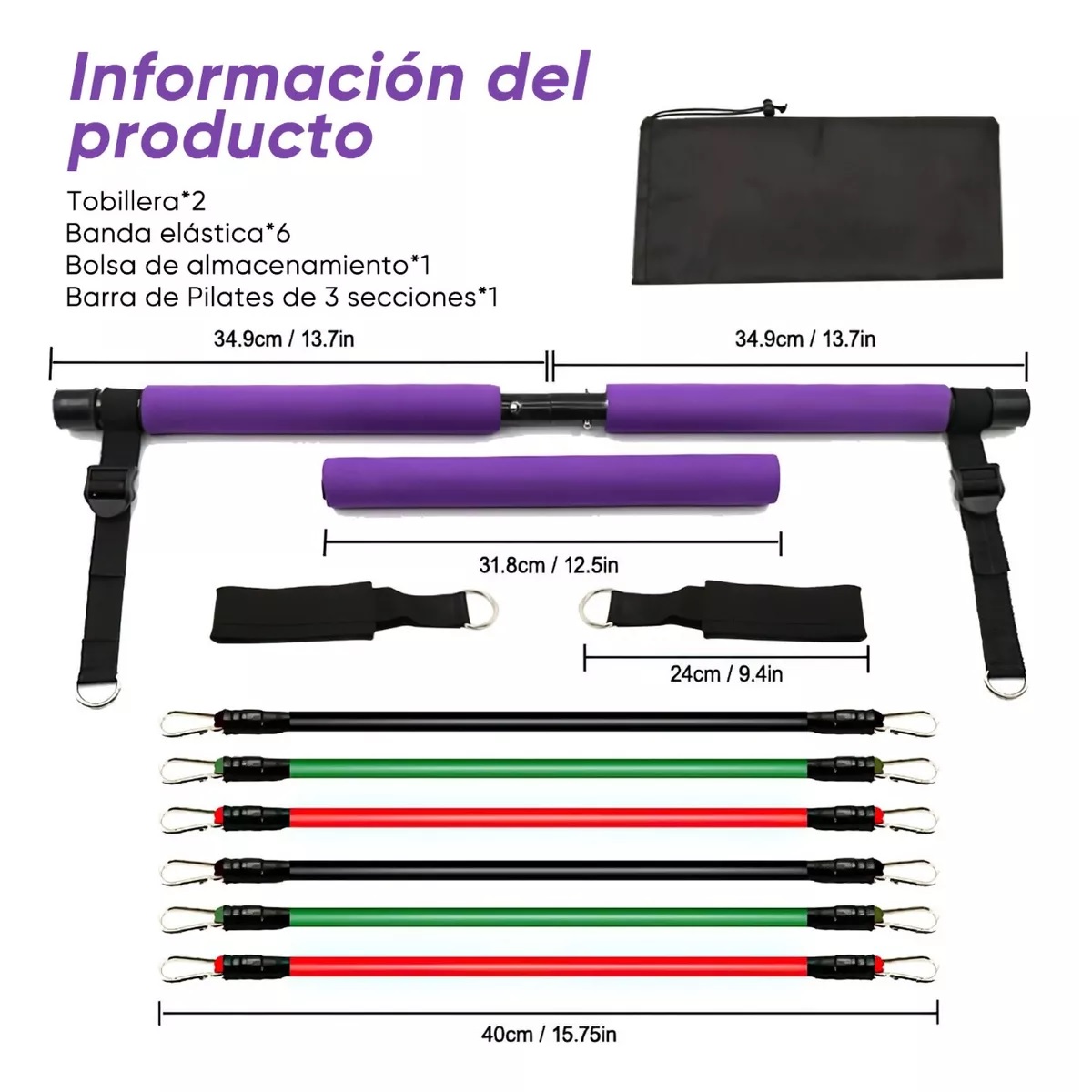 Kit Barra De Ejercicio Pilates Yoga Gluteos Multifuncional