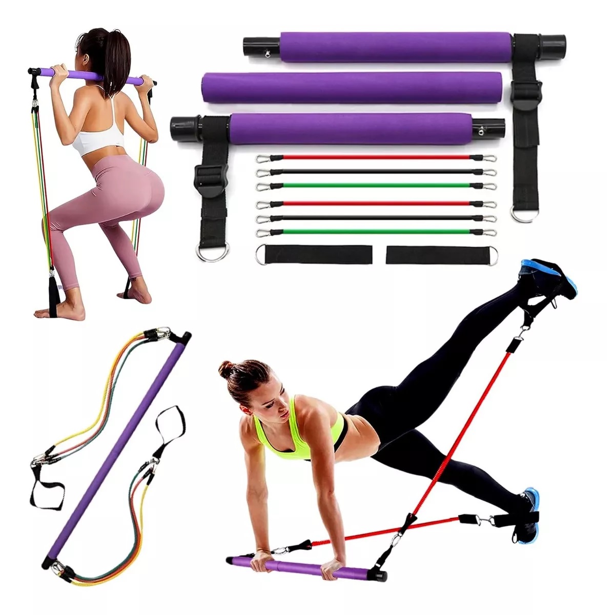 Kit Barra De Ejercicio Pilates Yoga Gluteos Multifuncional