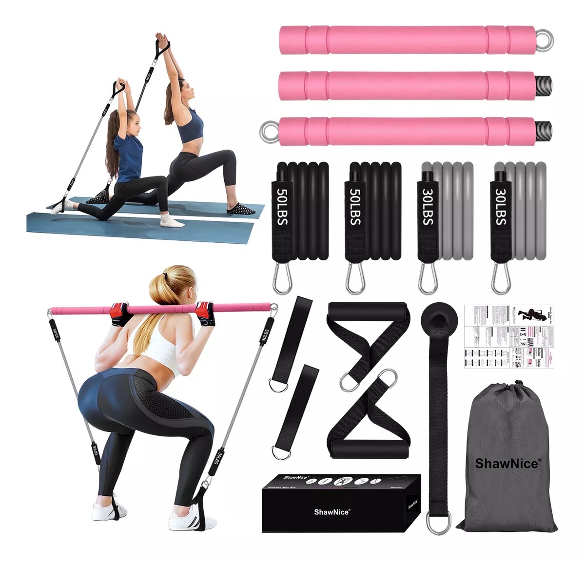 Kit Banda De Resistencia C/ Barra De Pilates 160lb