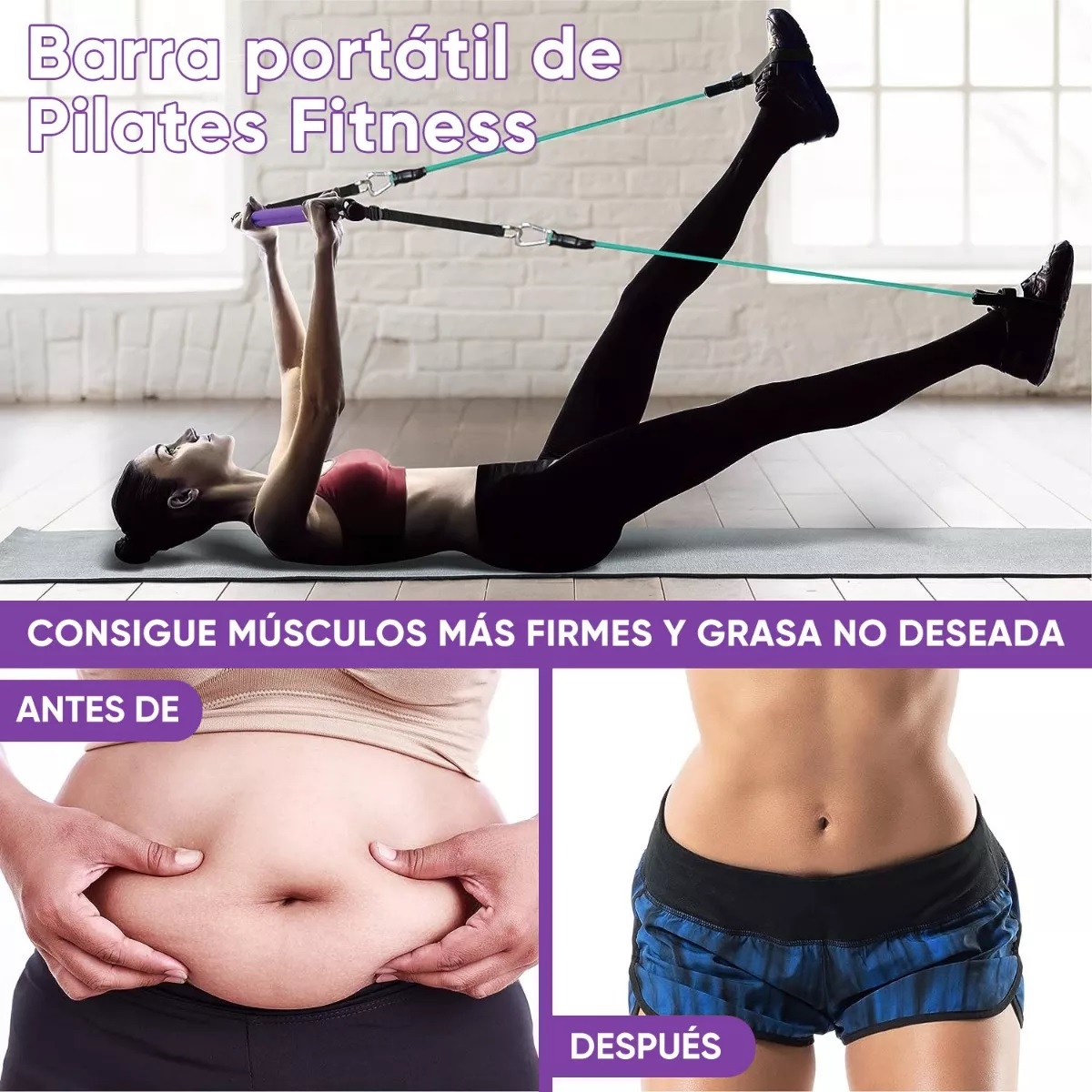 Kit Barra De Ejercicio Pilates Yoga Gluteos Multifuncional