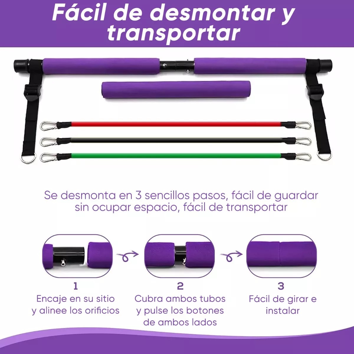 Kit Barra De Ejercicio Pilates Yoga Gluteos Multifuncional