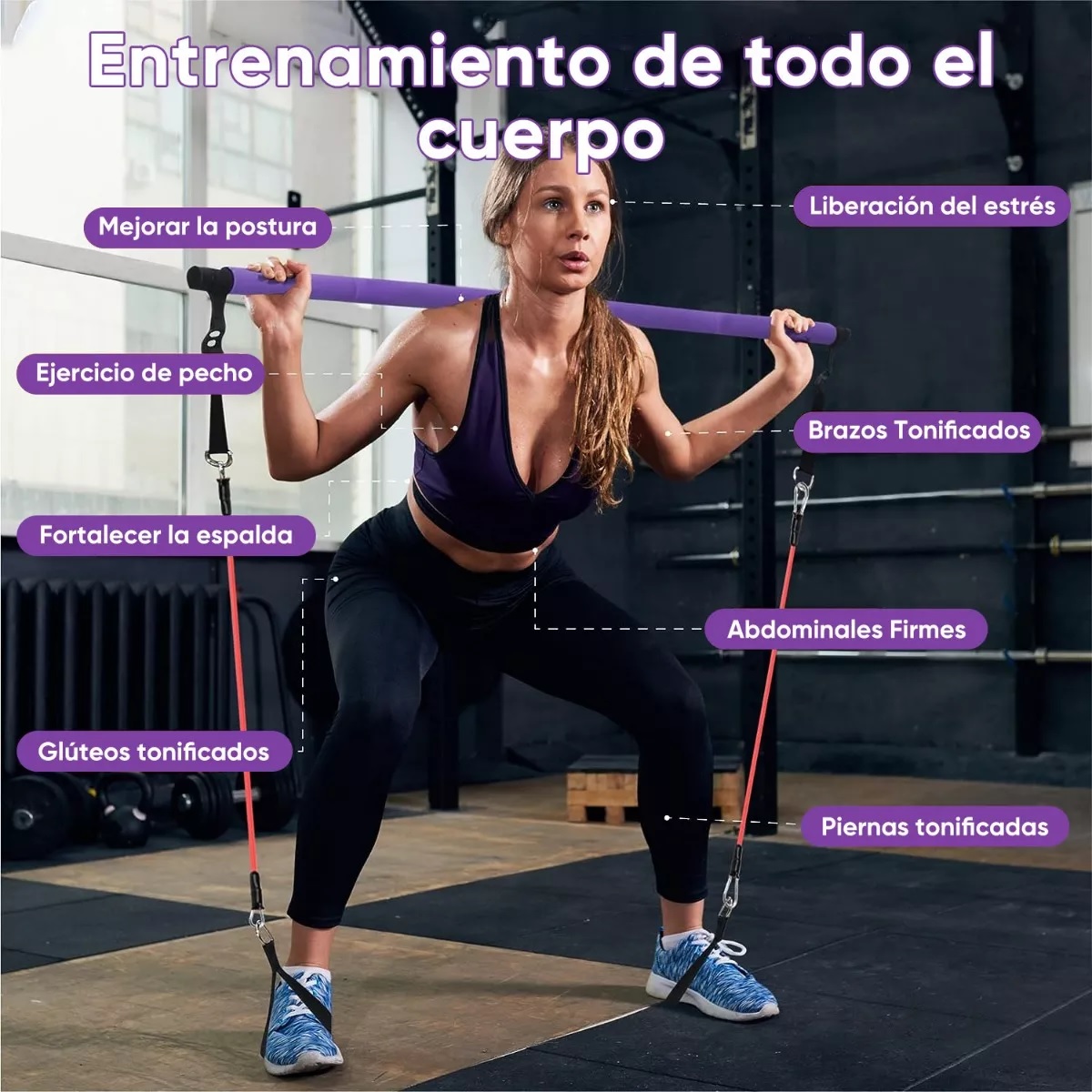 Kit Barra De Ejercicio Pilates Yoga Gluteos Multifuncional