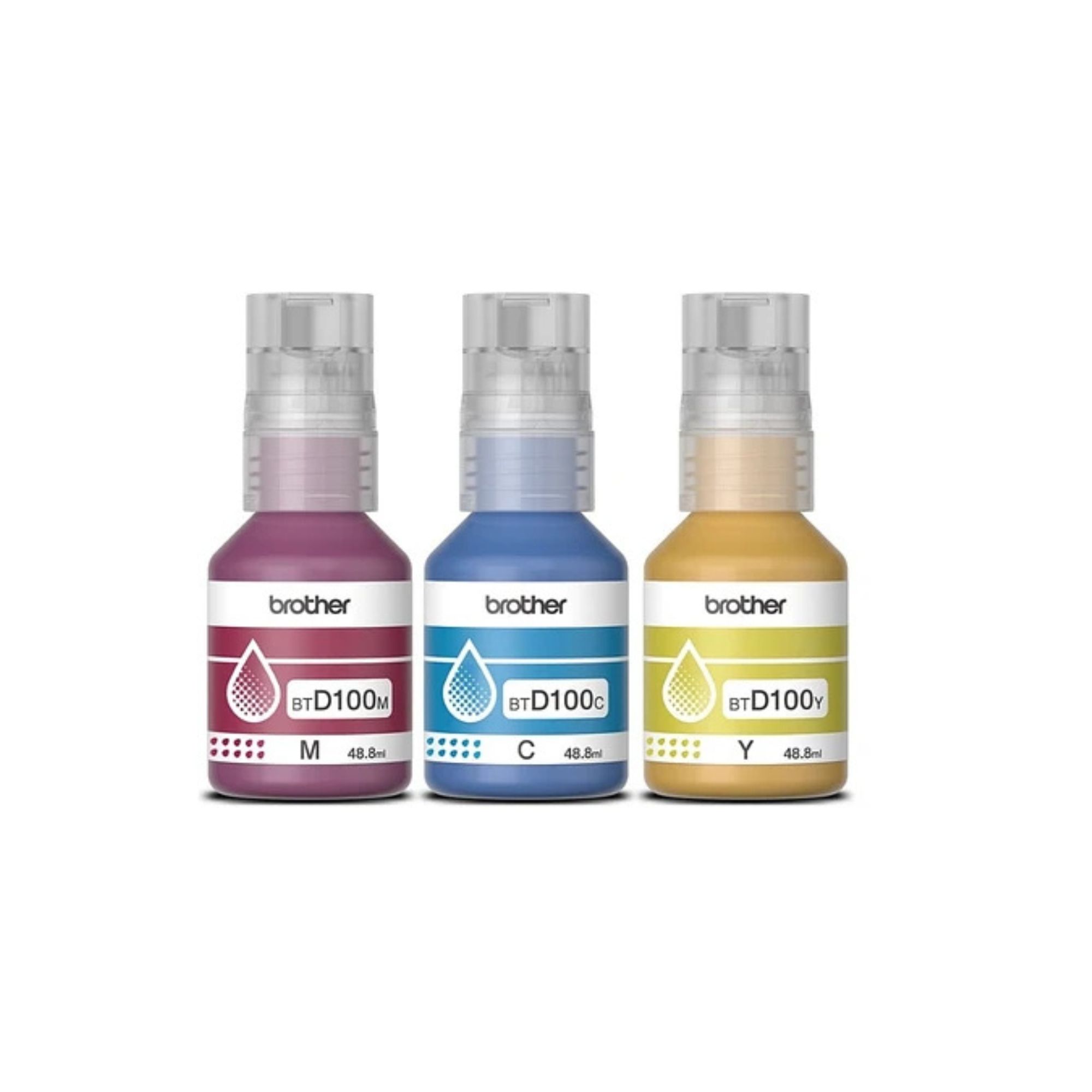 3 Pack - Botella de Tinta Brother BTD100 para 5,000 páginas, Tricolor