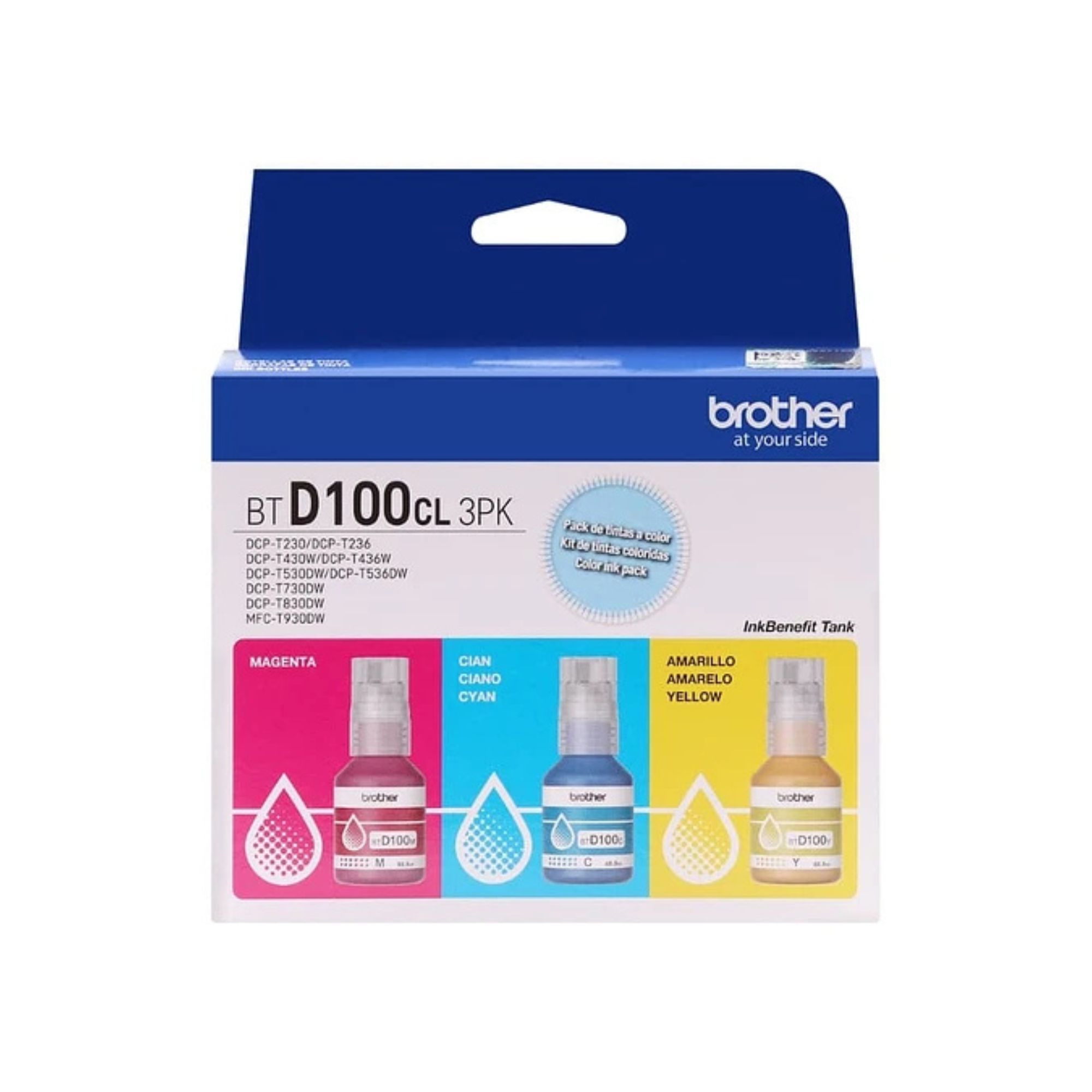 3 Pack - Botella de Tinta Brother BTD100 para 5,000 páginas, Tricolor