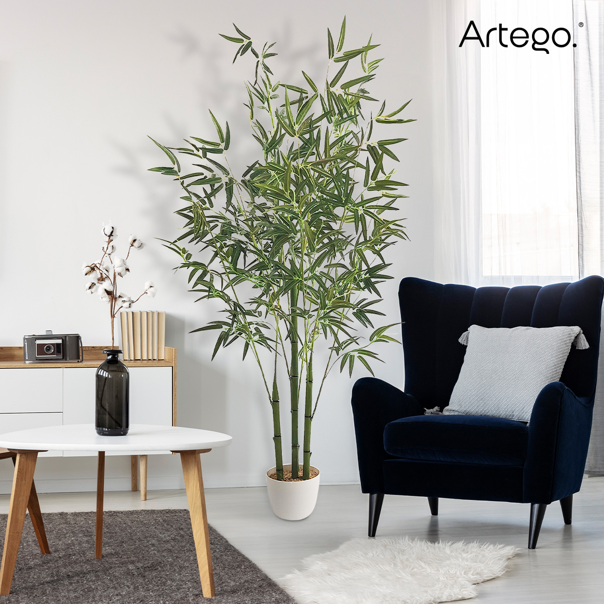 Planta artificial moderna con maceta decorativa Real Style Bambú grande de 180cm de alto Artego para hogar sala comercio oficina