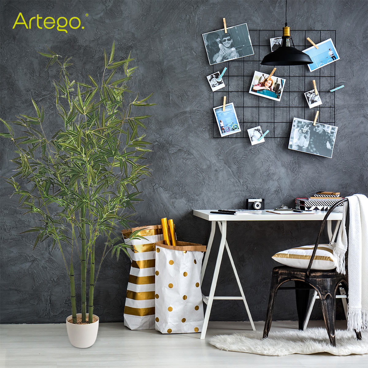 Planta artificial moderna con maceta decorativa Real Style Bambú grande de 180cm de alto Artego para hogar sala comercio oficina