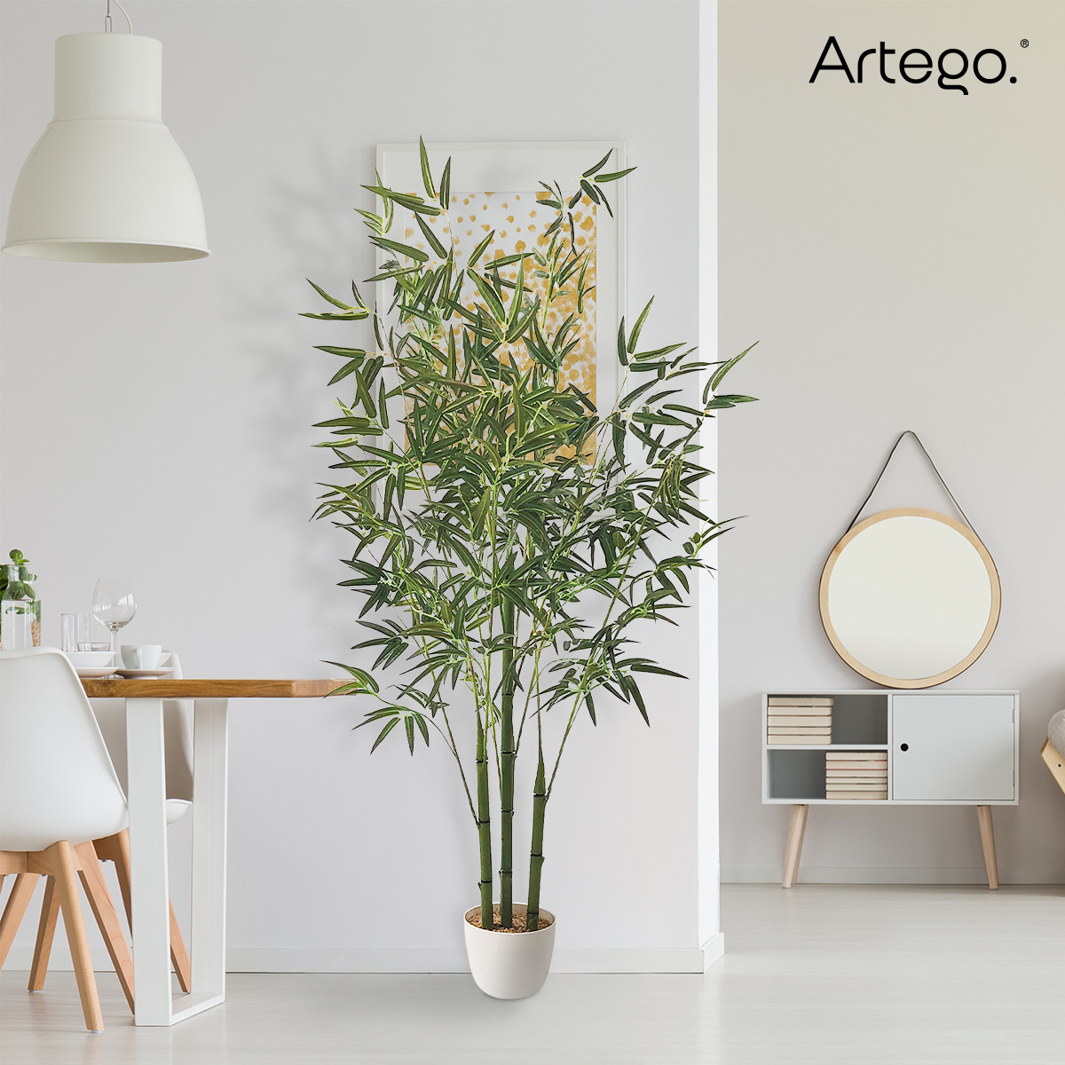 Planta artificial moderna con maceta decorativa Real Style Bambú grande de 180cm de alto Artego para hogar sala comercio oficina
