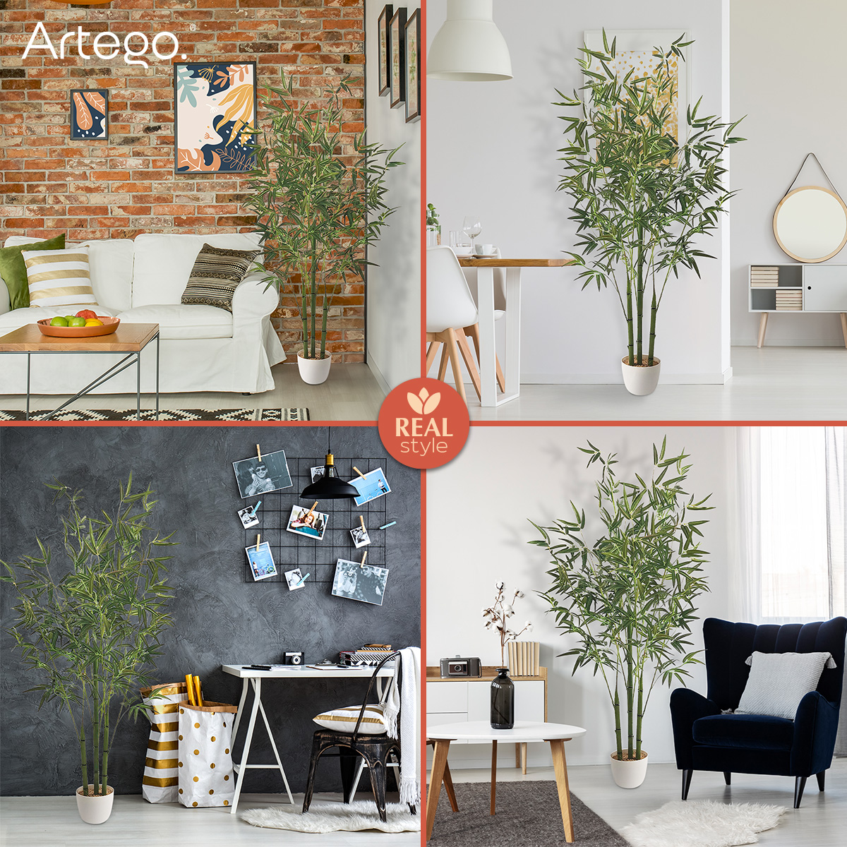 Planta artificial moderna con maceta decorativa Real Style Bambú grande de 180cm de alto Artego para hogar sala comercio oficina
