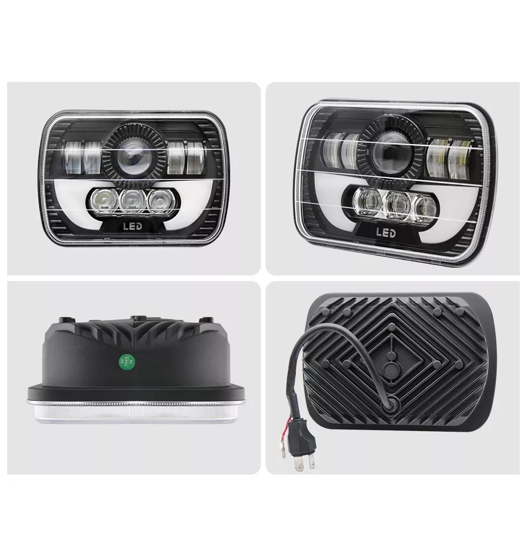 Un Par 7 Faros Led Cuadrada 5x7 Altos / Bajos Camión Jeep