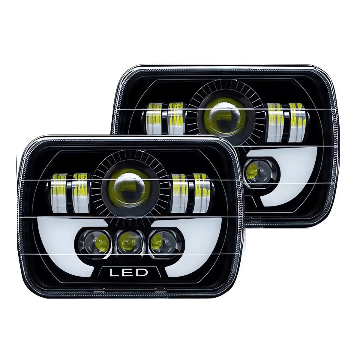 Un Par 7 Faros Led Cuadrada 5x7 Altos / Bajos Camión Jeep