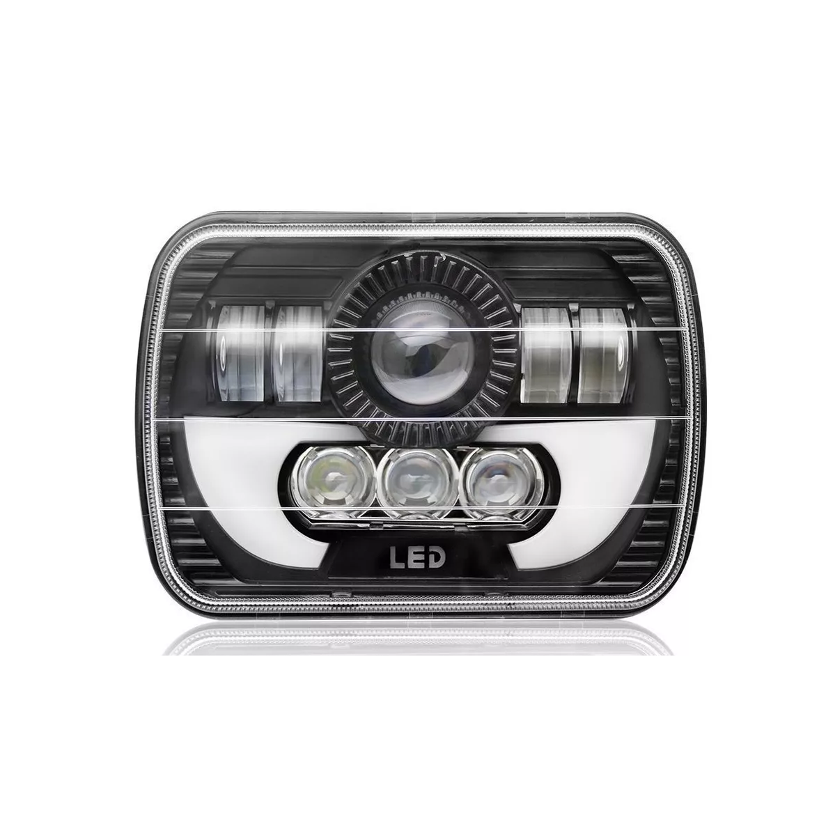 Un Par 7 Faros Led Cuadrada 5x7 Altos / Bajos Camión Jeep