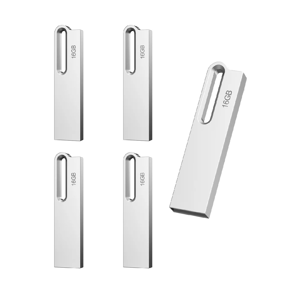 Memorias Usb 2.0 Topesel De 16 Gb, Plateado, 5 Piezas