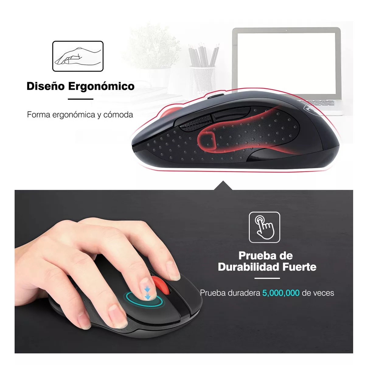 Mouse Inalambrico Para Computadoras 2.4g Receptor Usb 6 Botones, 2400 Dp