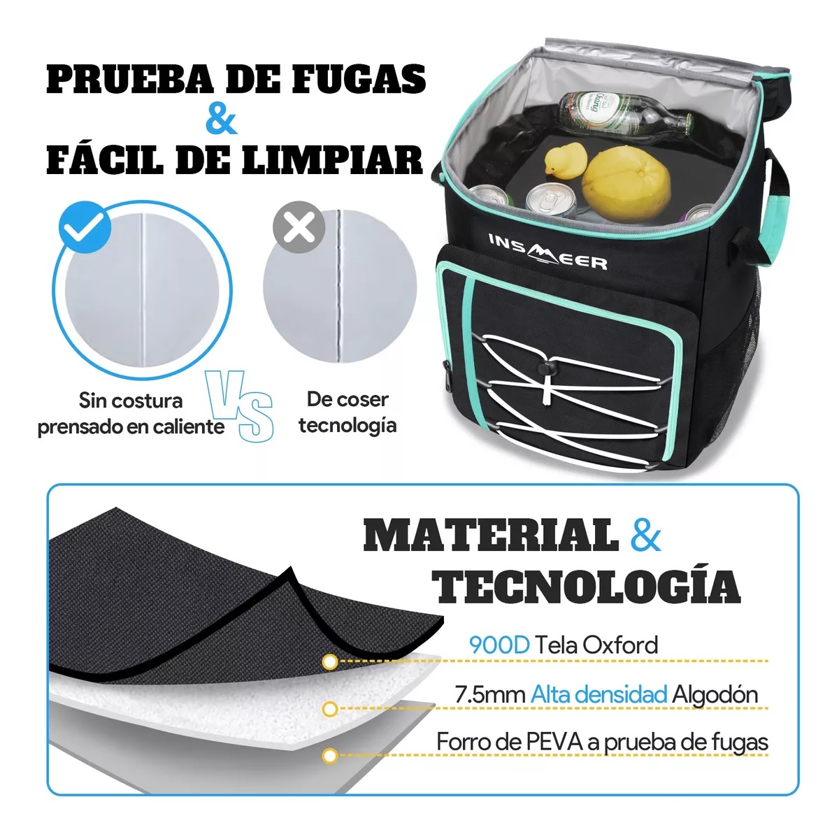 Hielera Con Ruedas Playa 75 Latas Bolsa Térmica Portatil Negro