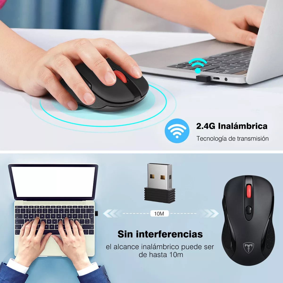 Mouse Inalambrico Para Computadoras 2.4g Receptor Usb 6 Botones, 2400 Dp