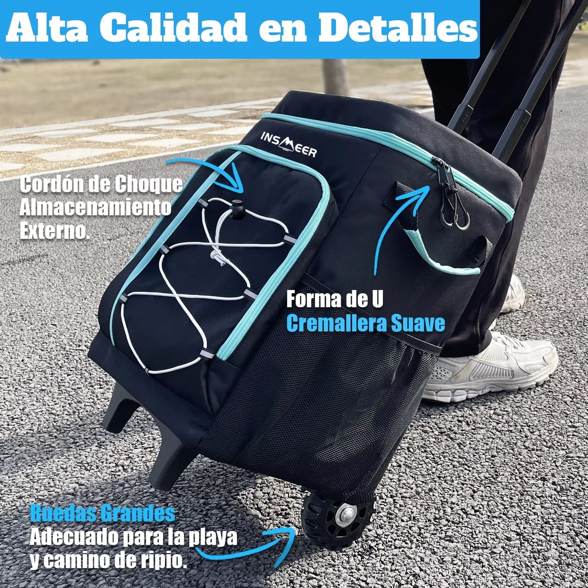 Hielera Con Ruedas Playa 75 Latas Bolsa Térmica Portatil Negro