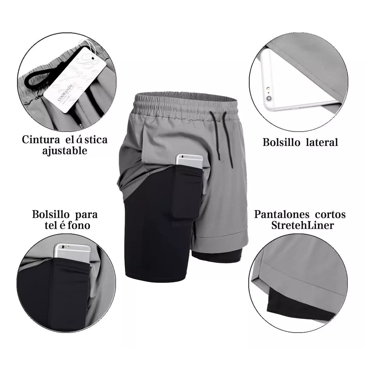 Short Con Licra Deportiva 2 En 1 Hombre Gimnasio 3pcs Negro Azul Gris XL