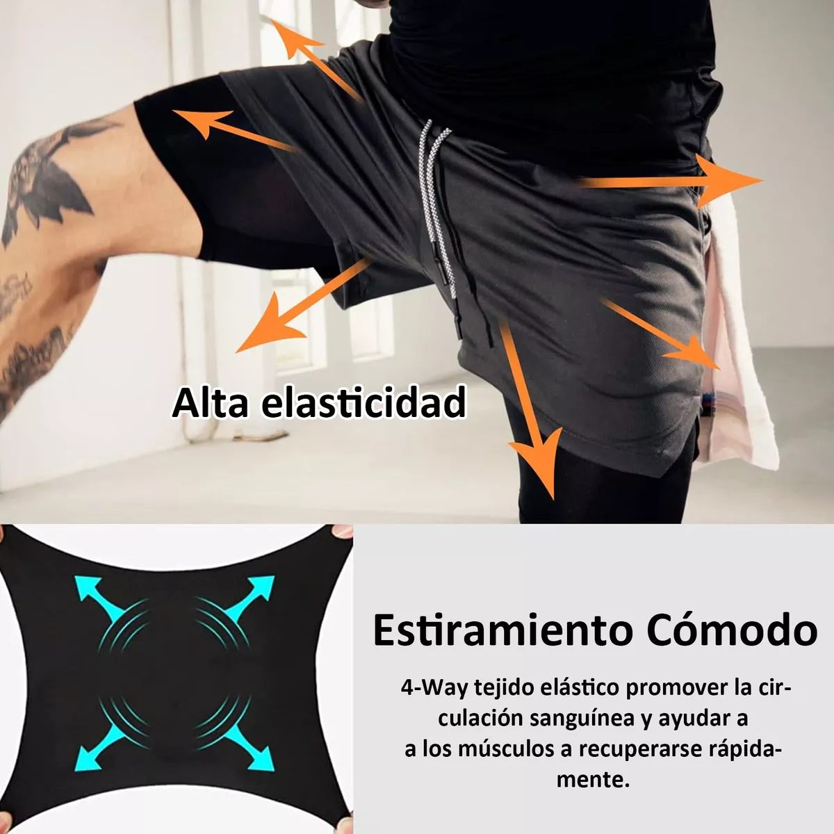 Short Con Licra Deportiva 2 En 1 Hombre Gimnasio 3pcs Negro Azul Gris XL