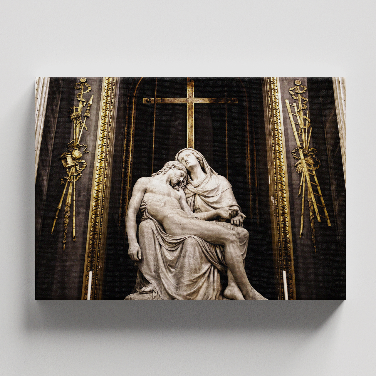 Cuadro Decorativo Religioso Jesús Estatua María 90 X 60