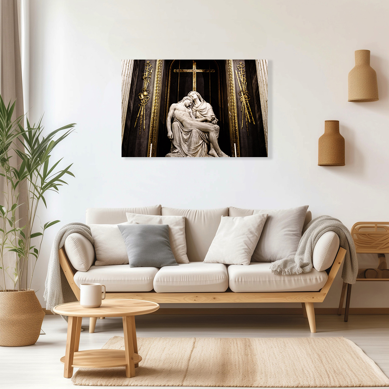 Cuadro Decorativo Religioso Jesús Estatua María 90 X 60