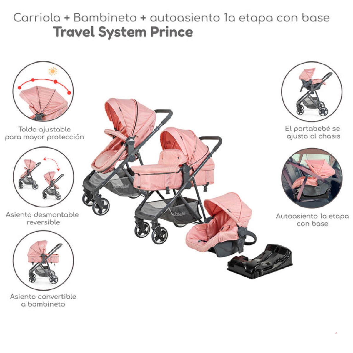 Carriola D'Bebé Travel System Prince Rosa ENDY14